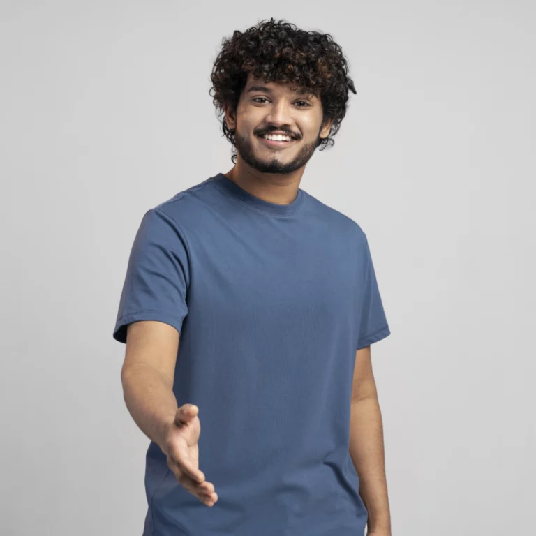man-wearing-t-shirt-gesturing